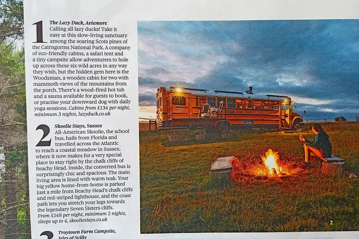 Guardian observer article Skoolie Stays